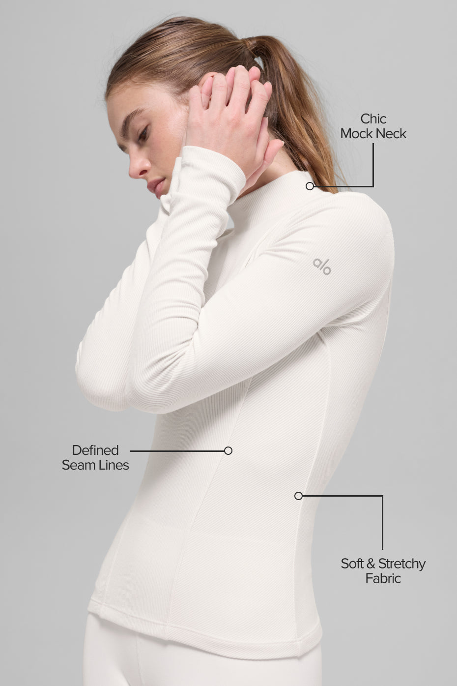 Ribbed Mesmerize Mock Neck Long Sleeve - Ivory